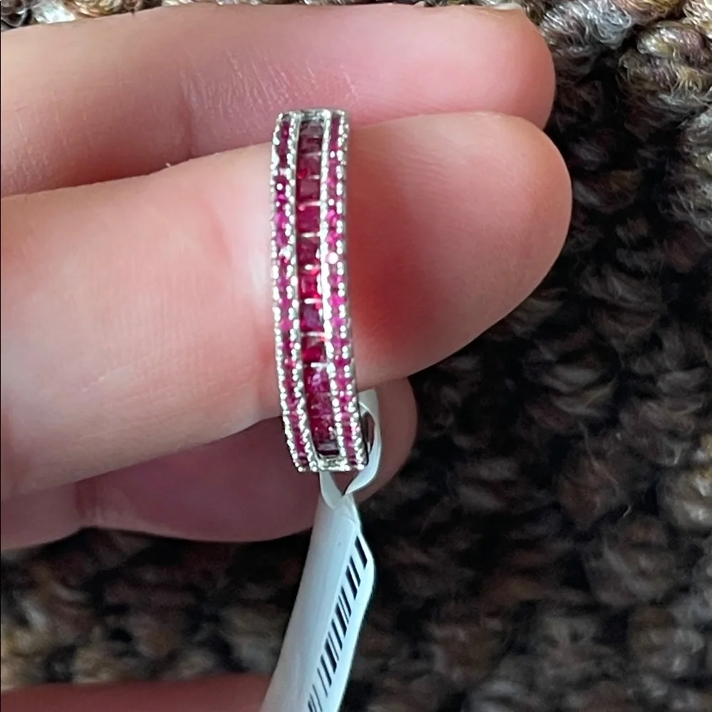NWT Natural Ruby Half Eternity Ring 925 Silver Size 8 - Picture 10 of 13